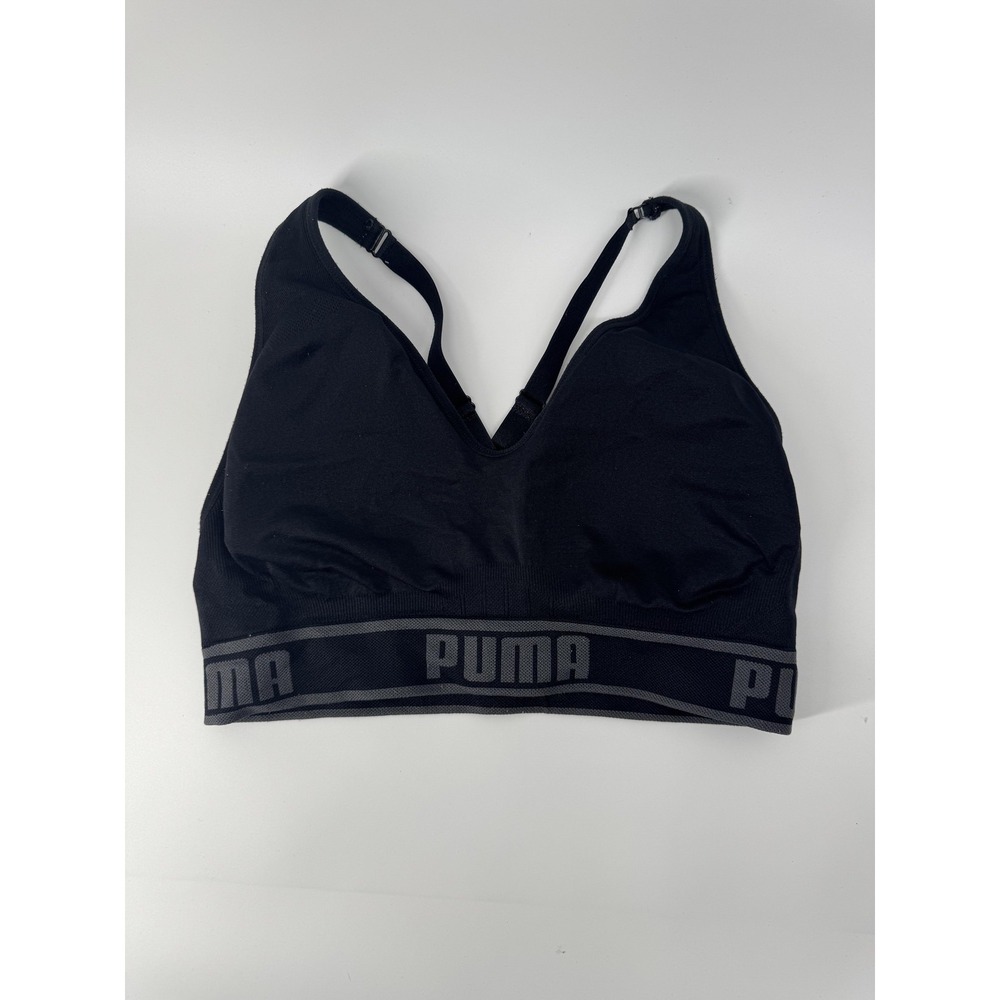 Puma Sports Bra Womens Large Black Adjustable Racerback Logo Band Pullover